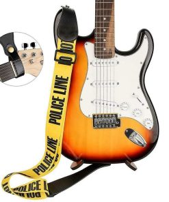 Sangle guitare classique/électrique jaune polyester avec extrémités en cuir